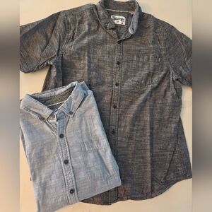 Hurley 100% Cotton Woven Button-Down Shirts in Charcoal and Light Blue